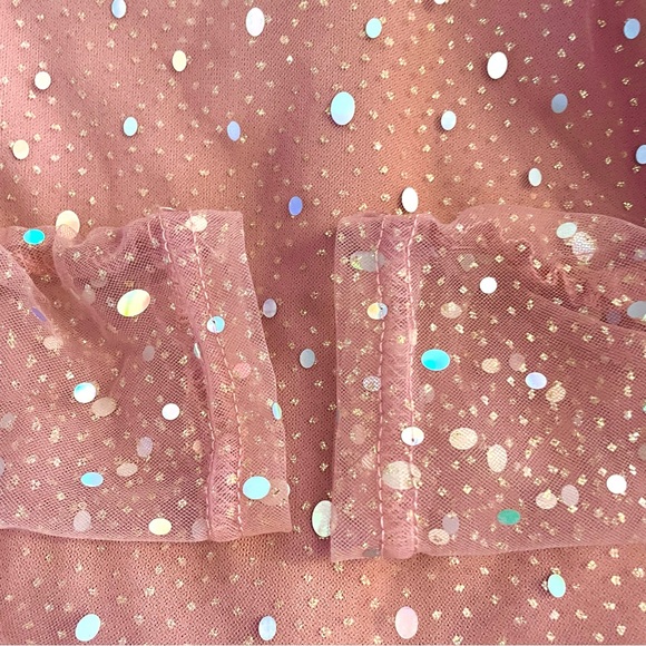 Double Crazy Dusty Pink Square Neck Contrast Sequin Mesh Bodycon Dress - Picture 6 of 10